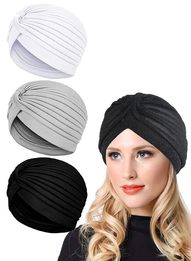 3PCS Turbans for Women Stretch Slouchy Head Beanie Cover Pre-Tied Knot Twisted Pleated Headwrap - Image 1
