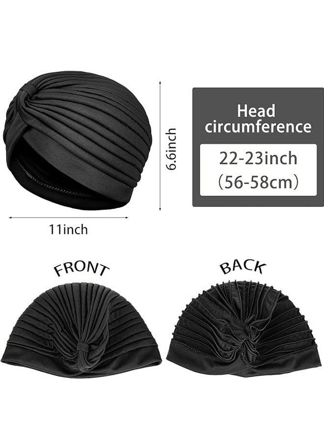 3PCS Turbans for Women Stretch Slouchy Head Beanie Cover Pre-Tied Knot Twisted Pleated Headwrap - Image 2