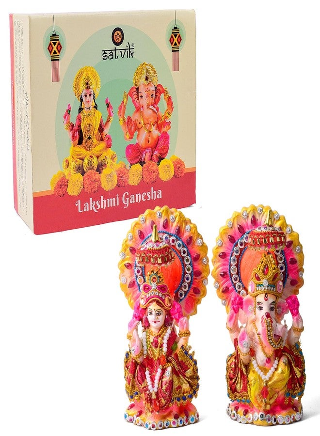 كرافتس مان مجموعة تماثيل لاكشمي غانيشا الجميلة المصنوعة يدويًا (6-6.5 بوصة) - تمثال طيني لامع مصنوع يدويًا، مثالي لتزيين المنزل، وطقوس ديوالي، وهدية روحية - Image 5