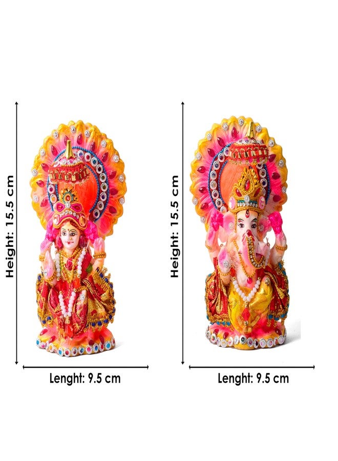 كرافتس مان مجموعة تماثيل لاكشمي غانيشا الجميلة المصنوعة يدويًا (6-6.5 بوصة) - تمثال طيني لامع مصنوع يدويًا، مثالي لتزيين المنزل، وطقوس ديوالي، وهدية روحية - Image 3