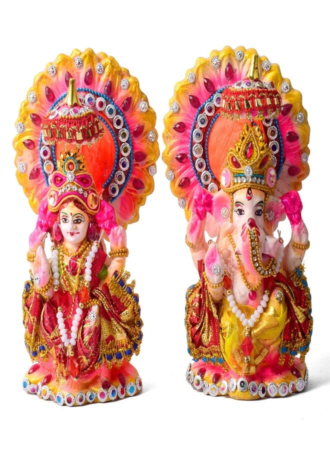 كرافتس مان مجموعة تماثيل لاكشمي غانيشا الجميلة المصنوعة يدويًا (6-6.5 بوصة) - تمثال طيني لامع مصنوع يدويًا، مثالي لتزيين المنزل، وطقوس ديوالي، وهدية روحية - Image 1