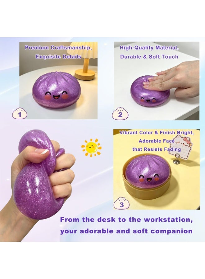 Dumpling Squishy Soft Squeeze Toy With Steamer Box - Glitter Purple