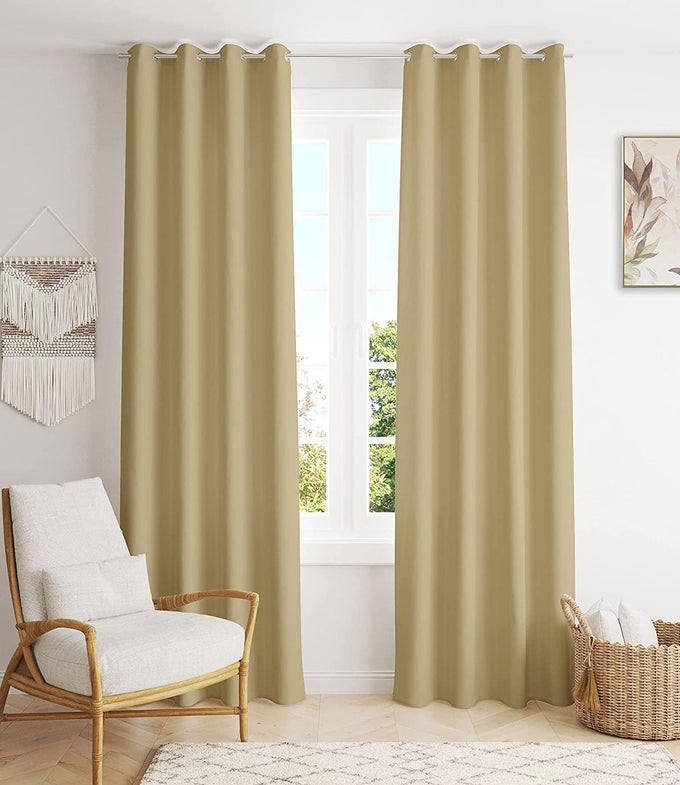 90 BLACKOUT 7 FEET SOLID DOOR CURTAINS FOR LIVING ROOM BEDROOM HALL BALCONYROOM DARKENING CURTAIN SET OF 2 GOLD