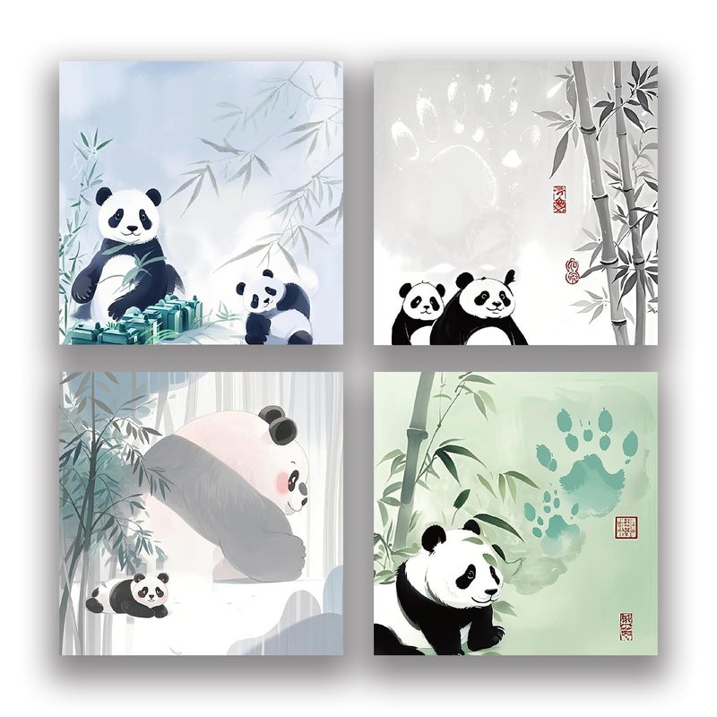 RAINBAM Panda 4 Pack/200 Sheets 3x3in Sticky Notes set, Adorable Cartoon Memo Pads with High-Adhesive,Reusable Tearable Post it Notes for Journal Planners Office School Home, Bulk Cute Stationery Gift - Image 1