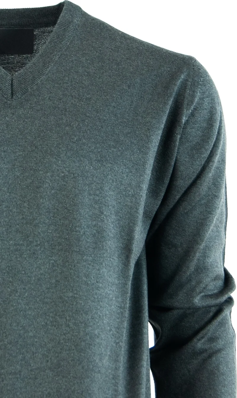 اوبلاند Men's Long Sleeve V-Neck Solid Color Classic Model Comfortable Cut Full Pattern Wool Woven Sweater