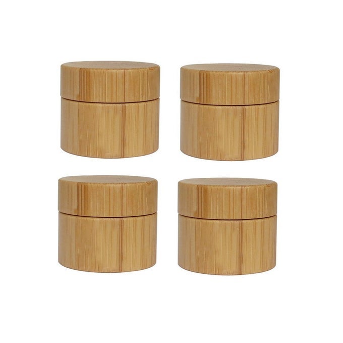 4PCS 5ML5G017OZ EMPTY REFILLABLE ECO BAMBOO SHELL PP INNER CREAM JARS BOTTLES CONTAINER SAMPLE STORAGE WITH SCREW CAP FOR COSMETIC LIP BALM CREAMS LOTION EYE CREAM SAMPLE PACKING OINTMENTS