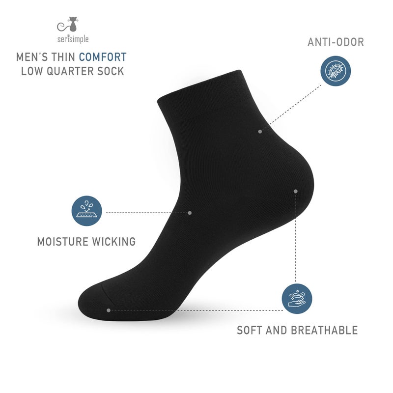 SERISIMPLE Viscose Bamboo Men's Breathable Quarter Thin Ankle High Socks - Comfort Cool Soft 5 Pairs (X-Large, Black) - Image 3