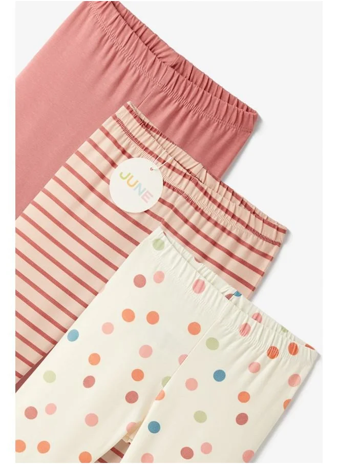 JUNE June Girls 3-Pack Tight Ecru - Rose - Salmon
