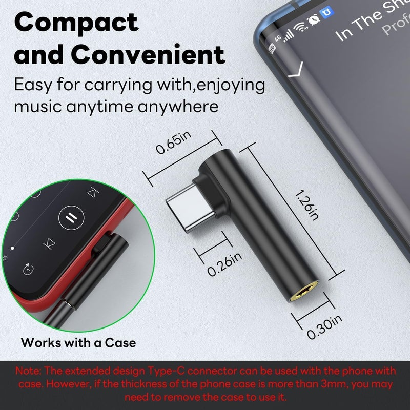 REDTECH One Plus Original C to 3.5mm Audio Adapter 2 Pcs | Type-C to AUX Headphone Jack Dongle with DAC Chip | Right Angle Connector | Compatible with Mi, iqoo, Vivo, iPad Pro | Black - Image 4