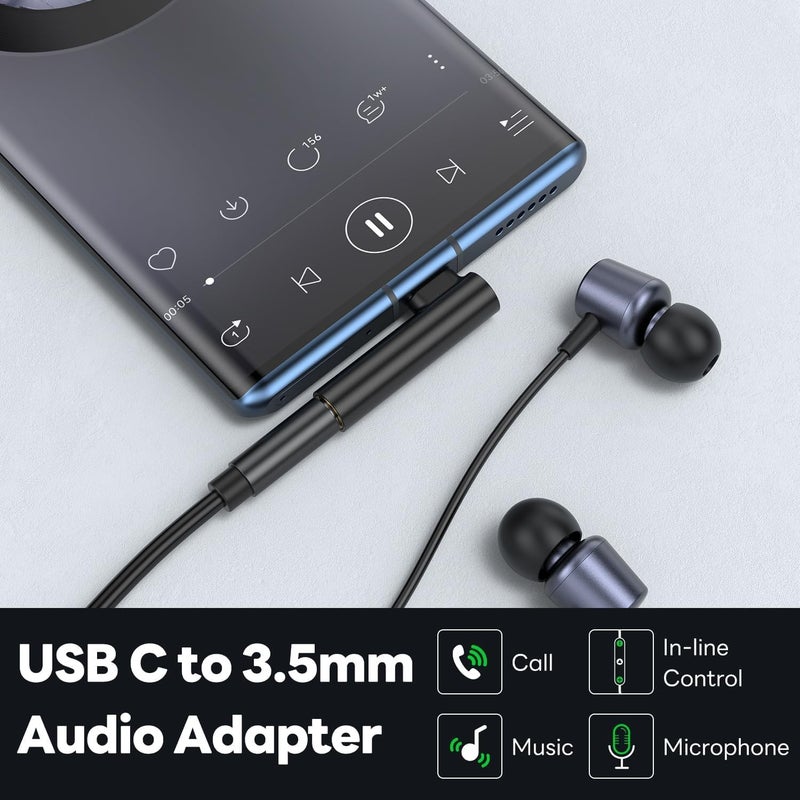 REDTECH One Plus Original C to 3.5mm Audio Adapter 2 Pcs | Type-C to AUX Headphone Jack Dongle with DAC Chip | Right Angle Connector | Compatible with Mi, iqoo, Vivo, iPad Pro | Black - Image 2