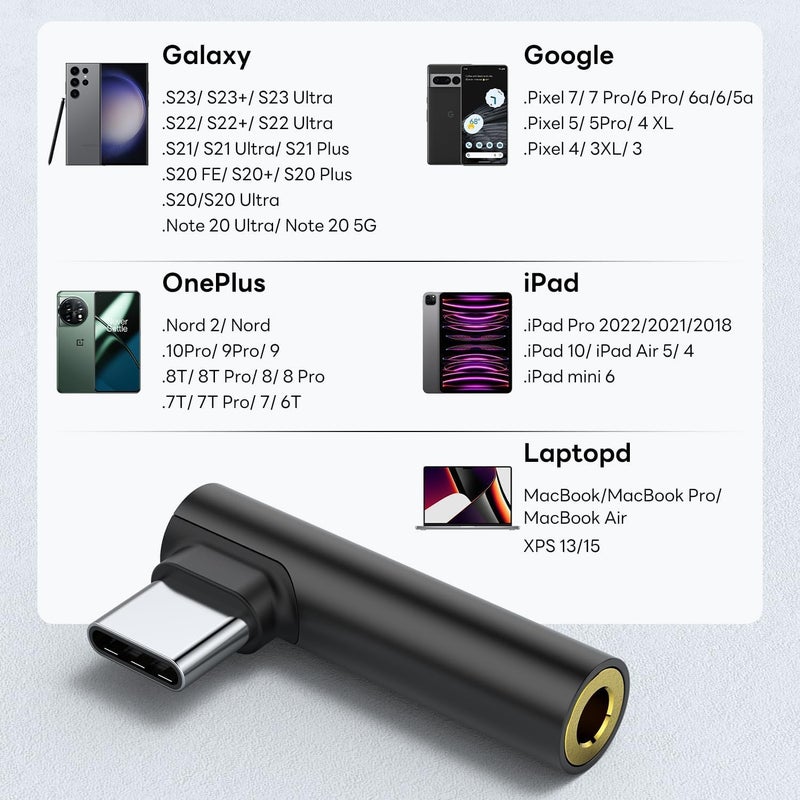 REDTECH One Plus Original C to 3.5mm Audio Adapter 2 Pcs | Type-C to AUX Headphone Jack Dongle with DAC Chip | Right Angle Connector | Compatible with Mi, iqoo, Vivo, iPad Pro | Black - Image 5