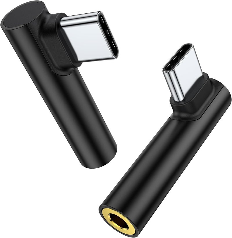 REDTECH One Plus Original C to 3.5mm Audio Adapter 2 Pcs | Type-C to AUX Headphone Jack Dongle with DAC Chip | Right Angle Connector | Compatible with Mi, iqoo, Vivo, iPad Pro | Black - Image 1