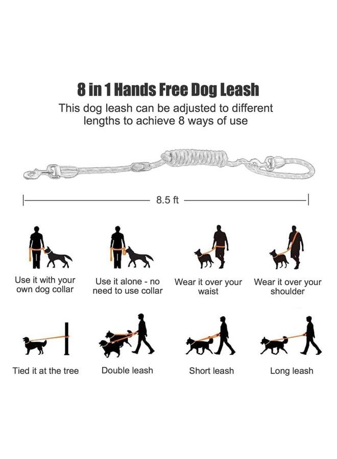 Gihunk Hands Free Dog Leash(8.5ft), 8 in 1 Multifunction Nylon Double Leash for Dogs,1.2cm Dog Training Leash with Reflective Stitching, Adjustable Waist Dog Leash Fits all Waist for Medium Large Dogs-Orange - Image 4
