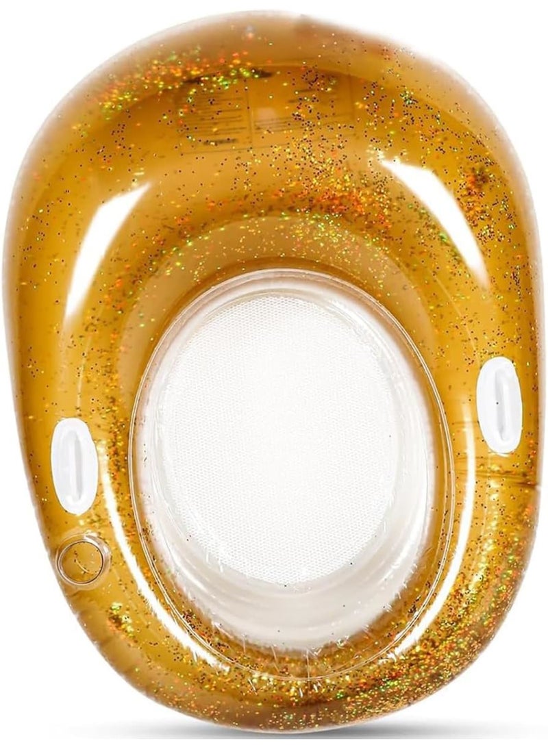 Zikra Glitter Lounge Pool Float Chair - 51 x 41 Inch | Inflatable Water Floating Chair with Mesh Bottom, Grab Handle, & Cup Holder | Perfect for Adult Summer Beach & Pool Parties - Image 1