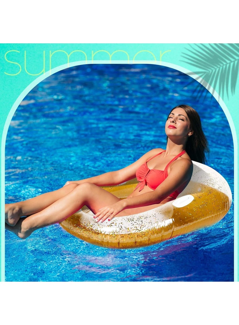 Zikra Glitter Lounge Pool Float Chair - 51 x 41 Inch | Inflatable Water Floating Chair with Mesh Bottom, Grab Handle, & Cup Holder | Perfect for Adult Summer Beach & Pool Parties - Image 3