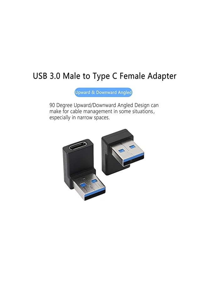KASTWAVE Right Angle Usb A Male To Usb C Female Adapter 90 Degree Elbow Extension Usb3.0 To Type C Cable Connector Support Bidirectional 5Gbps Data Transfer For Laptops Phone Pc 2 Pcs Balck Up And Down Angle - Image 4