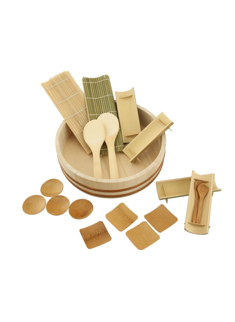 BambooMN BambooImportsMN 12 Sushi Oke Tub Hangiri with 19pc Sushi Making Accessory Pack 