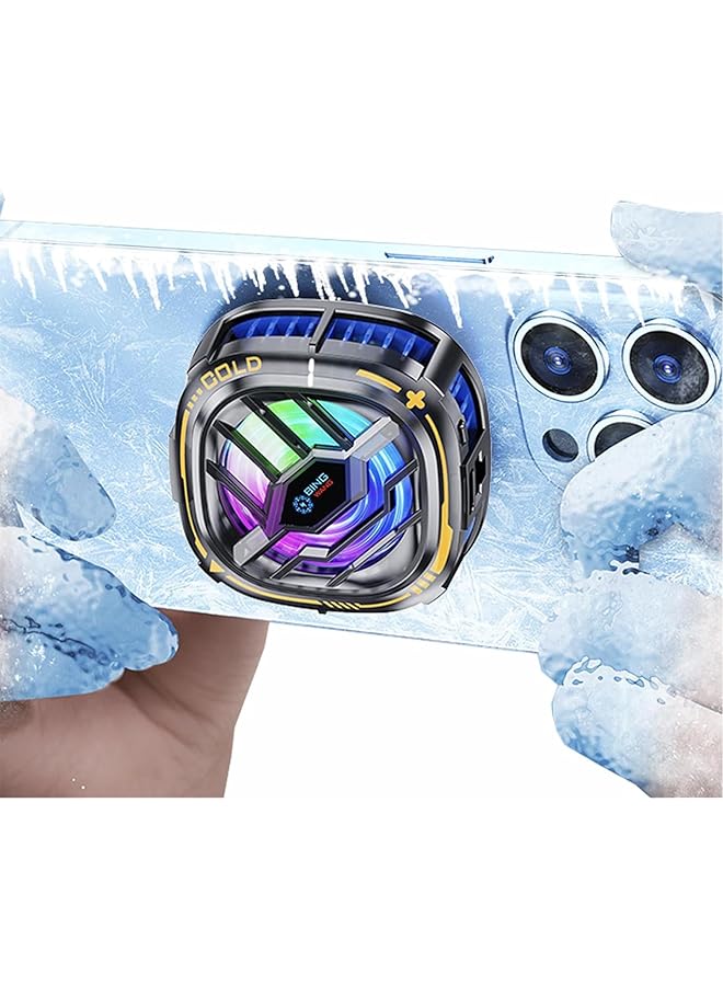 LINJIE Phone Cooler，Magnetic Cell Phone Cooler Rgb Phone Cooling Fan Portable Lightweight Mobile Phone Cooling Fan With Temperature Display，Game Artifacts Suitable For Ios/Android Pubg、Live Vlog - Image 1