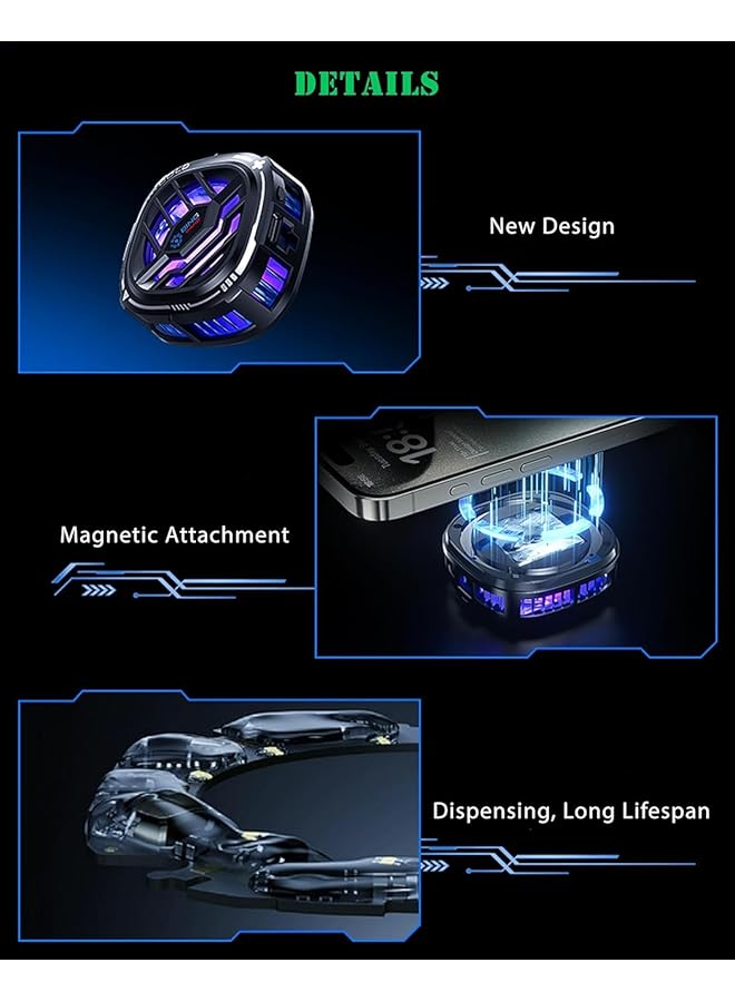 LINJIE Phone Cooler，Magnetic Cell Phone Cooler Rgb Phone Cooling Fan Portable Lightweight Mobile Phone Cooling Fan With Temperature Display，Game Artifacts Suitable For Ios/Android Pubg、Live Vlog - Image 3