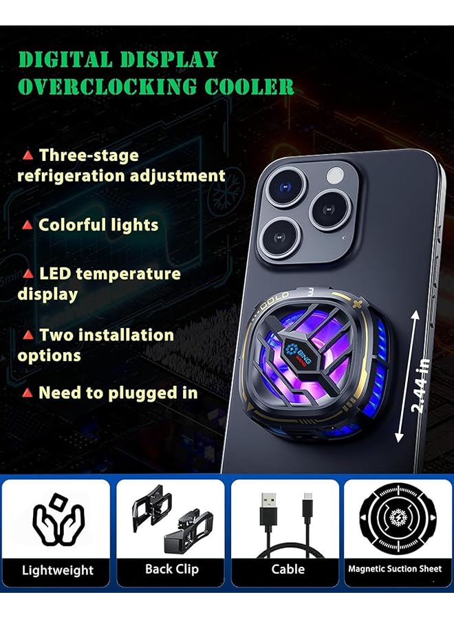 LINJIE Phone Cooler，Magnetic Cell Phone Cooler Rgb Phone Cooling Fan Portable Lightweight Mobile Phone Cooling Fan With Temperature Display，Game Artifacts Suitable For Ios/Android Pubg、Live Vlog - Image 2