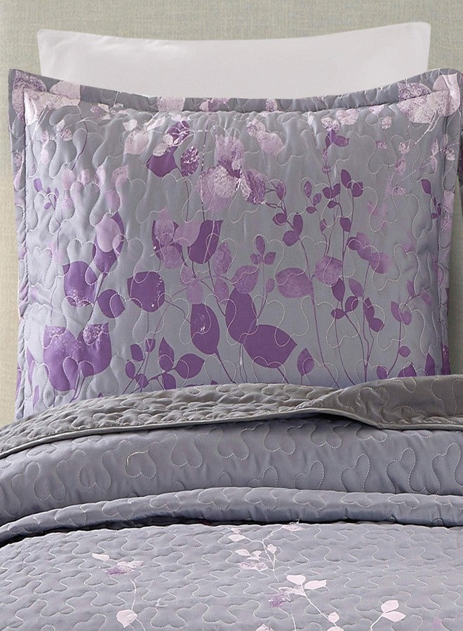 Masterplay 3-Piece Fine Printed Oversize (100" X 95") Quilt Set, Bedspread Coverlet Queen Size Bed Cover (Dark Grey, Purple Gradient, Vine) - Image 3