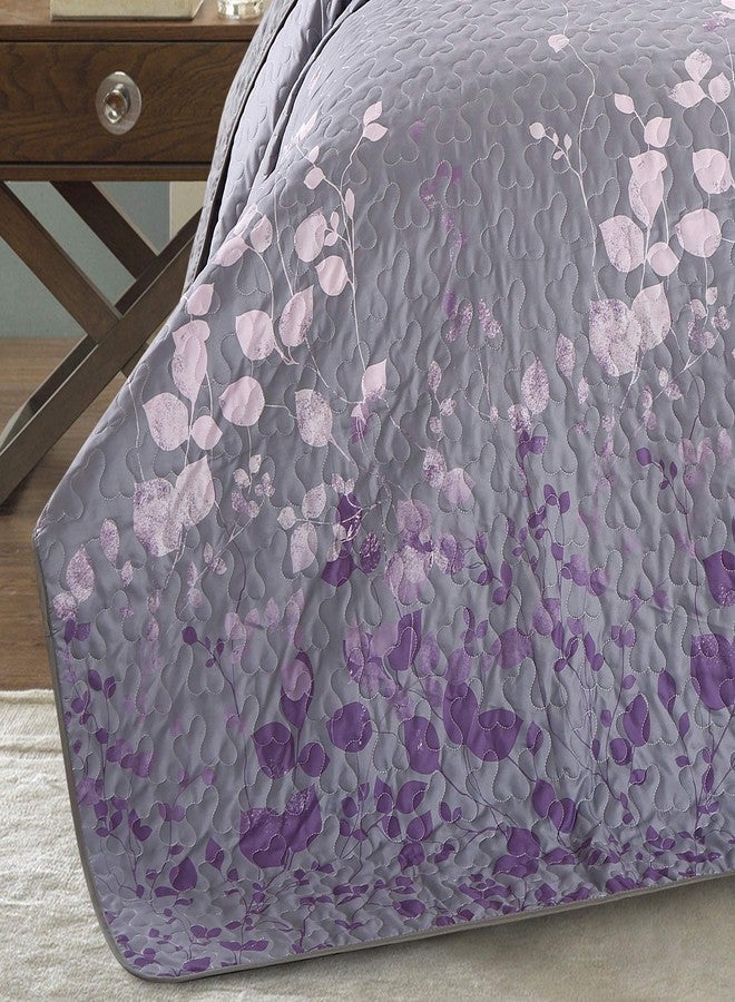 Masterplay 3-Piece Fine Printed Oversize (100" X 95") Quilt Set, Bedspread Coverlet Queen Size Bed Cover (Dark Grey, Purple Gradient, Vine) - Image 4