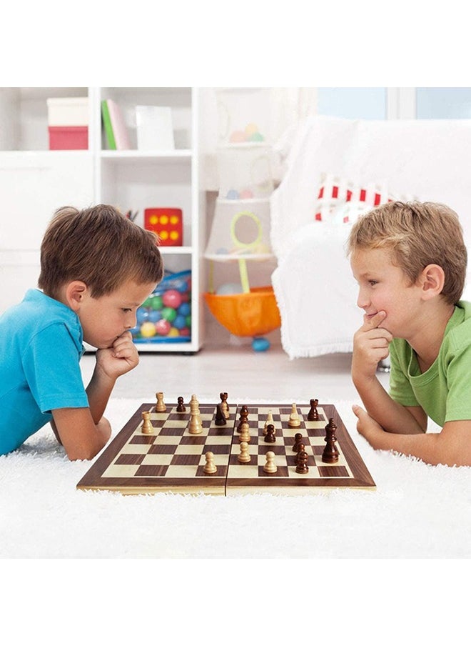 Arabest - Magnetic Wooden Chess Set with Folding Chess Board, 15 Inch Portable Travel Chess Board Game Sets, Board Game for Adults and Kids with 24 Checkers Pieces Extra and 2 Extra Queens (Checkers and Chess 2 in 1) - Image 1
