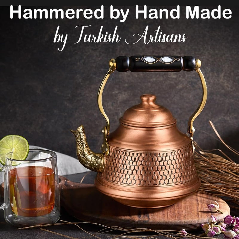 Vissmarta Vintage 100% Pure Solid Copper Turkish Hammered TeaPot Tea Kettle Pot for Stovetop Stove Top Infuser Decorative Fancy Arabic Moroccan Party Serving Kitchen Antique Handmade Unique Style Gooseneck Gift - Image 2