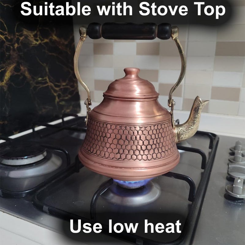 Vissmarta Vintage 100% Pure Solid Copper Turkish Hammered TeaPot Tea Kettle Pot for Stovetop Stove Top Infuser Decorative Fancy Arabic Moroccan Party Serving Kitchen Antique Handmade Unique Style Gooseneck Gift - Image 5