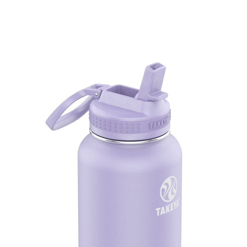 Takeya Actives 32 oz Water Bottle with Straw Lid - Double Wall Stainless Steel Insulation - Dishwasher Safe & BPA-Free - Removable Bumper - Lavender Field - Image 2