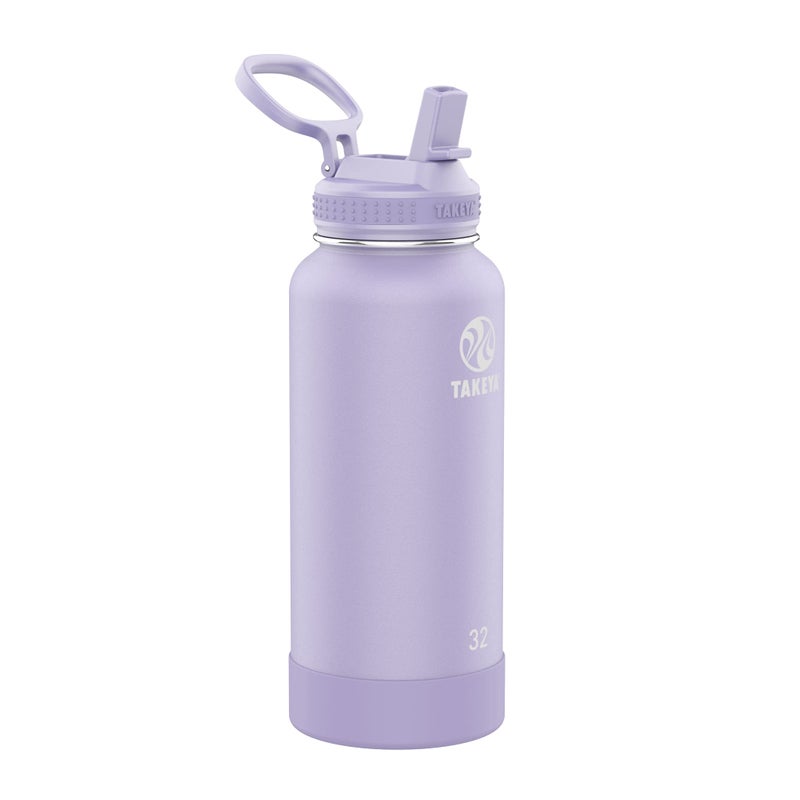 Takeya Actives 32 oz Water Bottle with Straw Lid - Double Wall Stainless Steel Insulation - Dishwasher Safe & BPA-Free - Removable Bumper - Lavender Field - Image 1