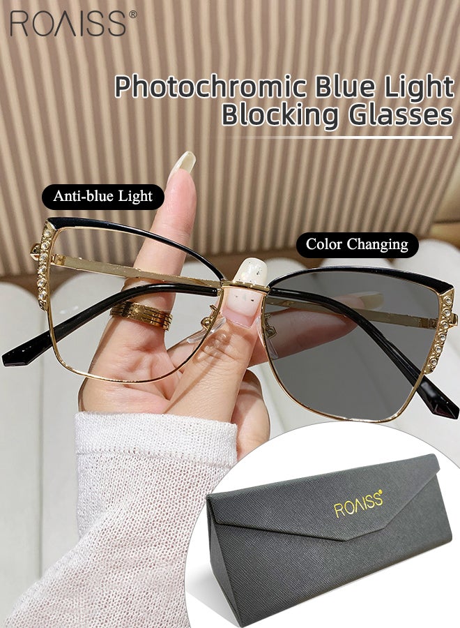 roaiss Women's Blue Light Blocking Sunglasses Anti UV and Glare Blue Light Filter Computer Glasses Cat Eye Color Changing Anti Eyestrain Headache Eyewear Black Gold  - Image 1