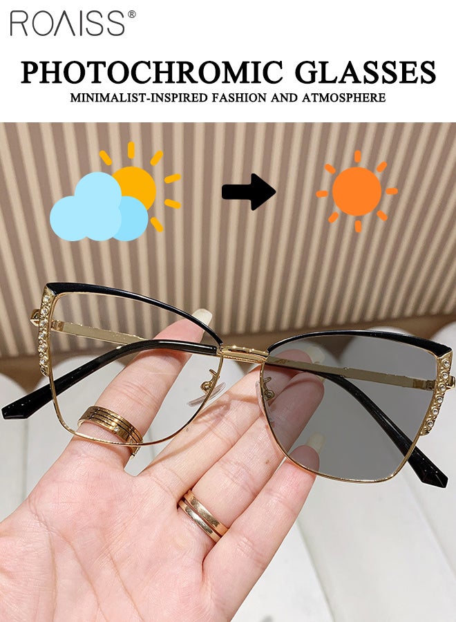 roaiss Women's Blue Light Blocking Sunglasses Anti UV and Glare Blue Light Filter Computer Glasses Cat Eye Color Changing Anti Eyestrain Headache Eyewear Black Gold  - Image 5
