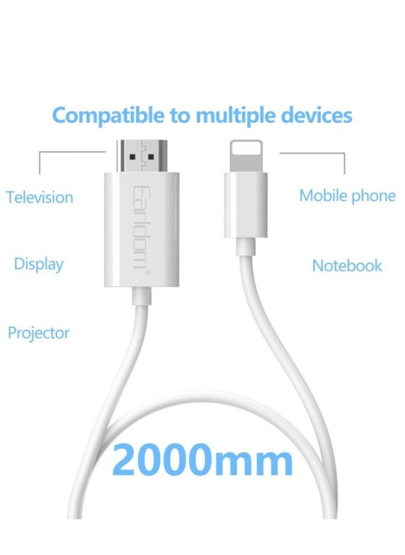 Generic - ET-W33 HDMI to Lightning Adapter Cable, 2 Meters - High-Definition Streaming for iPhone & iPad - Image 1