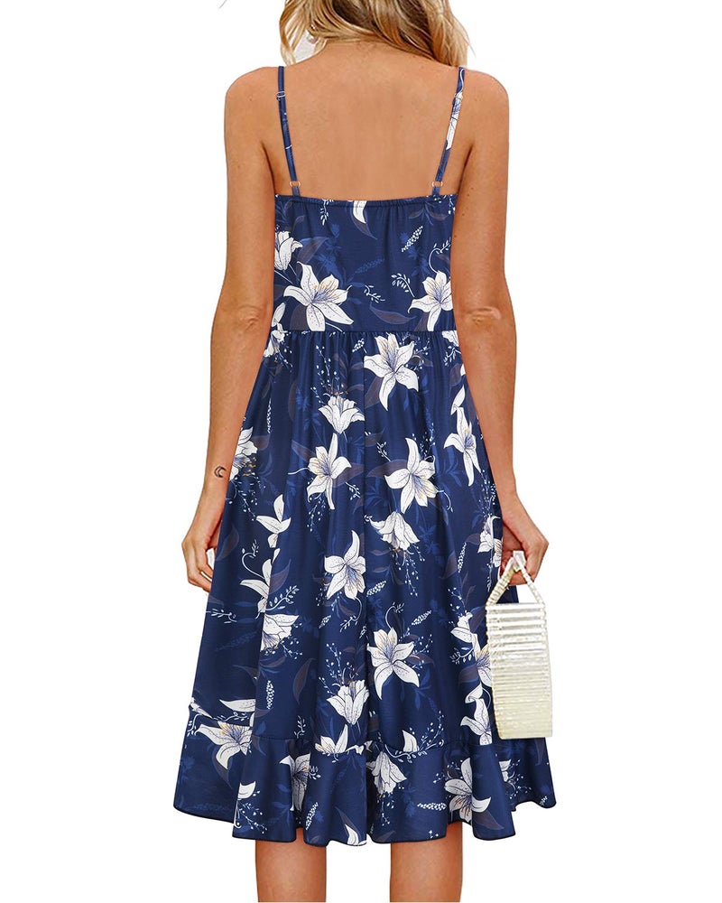 ULTRANICE Summer Dresses Womens 2025 Sun Dresses Women Casual Spring Sundress Floral Flowy Wrap Beach Vacation Outfits Clothing V Neck Ruffle Hem Spaghetti Strap Dress(Blue White Floral,M) - Image 4