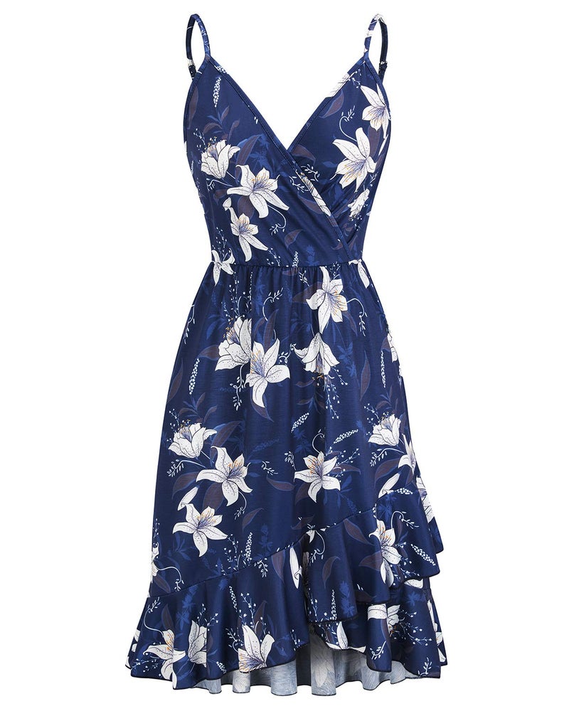 ULTRANICE Summer Dresses Womens 2025 Sun Dresses Women Casual Spring Sundress Floral Flowy Wrap Beach Vacation Outfits Clothing V Neck Ruffle Hem Spaghetti Strap Dress(Blue White Floral,M) - Image 5
