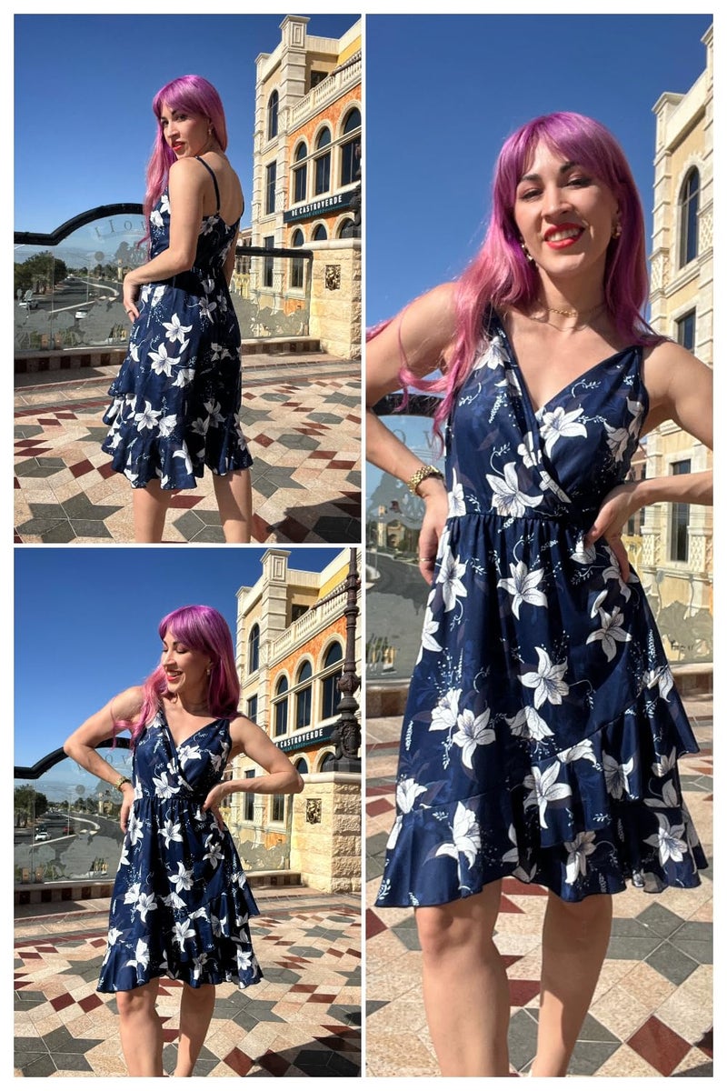 ULTRANICE Summer Dresses Womens 2025 Sun Dresses Women Casual Spring Sundress Floral Flowy Wrap Beach Vacation Outfits Clothing V Neck Ruffle Hem Spaghetti Strap Dress(Blue White Floral,M) - Image 2