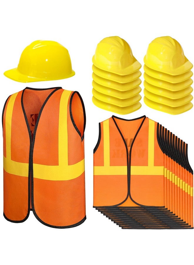 SATINIOR 24 Pieces Construction Worker Costume Construction Role Play Set Including Construction Vest and Hat Construction Birthday Party Costume Supplies for Dressing Construction Party - Image 1