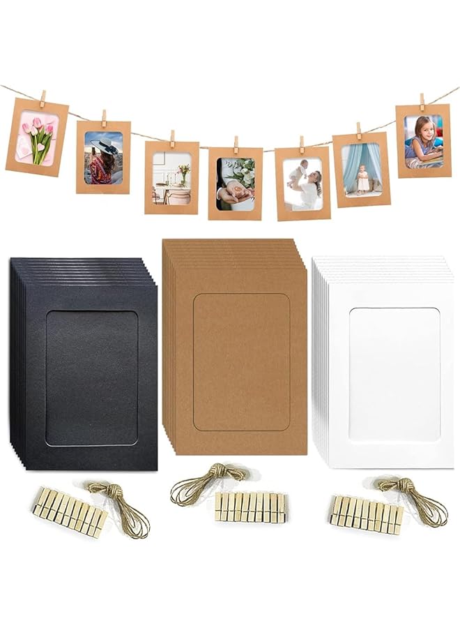 The Bros Paper Picture Frames 4x6 inch, 30Pcs Photo Hanging Display with Clips and Strings, DIY Picture Display for Party, Home, Office, Wedding - Image 1