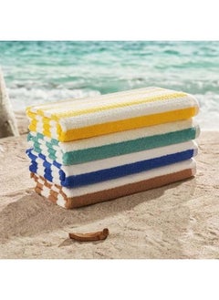 SIGNOOLA Signoola Four Beach Towels (Yellow, Green, Blue, Brown) 70 x 180 cm, 100% cotton.  - Image 1