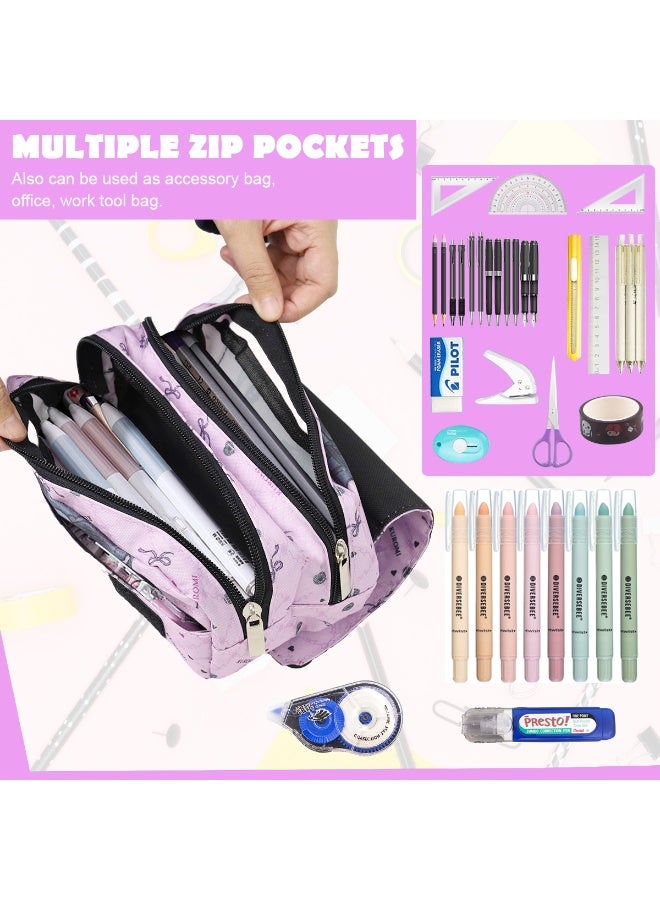 HANNEA® Pencil Case Large Capacity Students pencil pouch Double LayerPencil Bag Pen Case Cute Oxford Cloth Pencil Case Stationeries Holder Organizer for Gift School Office Supplies, Purple - Image 4