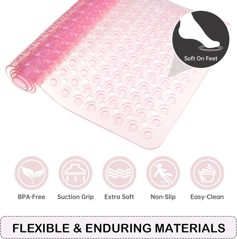 Linoows Non-Slip Bathtub and Shower Mats, Power Grip Bath Mat 35 x 16.3 Inch with Suction Cups and Drain Holes for Tub Bathroom Floor Safety, Machine Washable Soft Bathmat, Clear Pink - Image 5