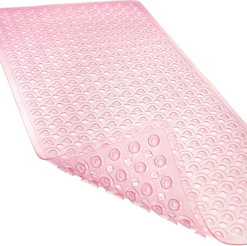 Linoows Non-Slip Bathtub and Shower Mats, Power Grip Bath Mat 35 x 16.3 Inch with Suction Cups and Drain Holes for Tub Bathroom Floor Safety, Machine Washable Soft Bathmat, Clear Pink - Image 1