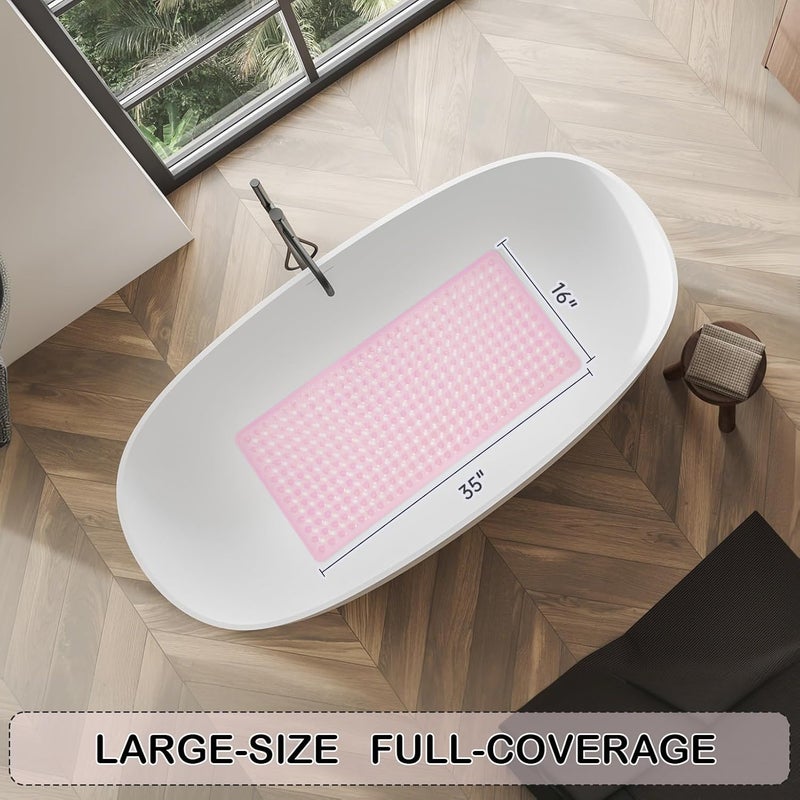 Linoows Non-Slip Bathtub and Shower Mats, Power Grip Bath Mat 35 x 16.3 Inch with Suction Cups and Drain Holes for Tub Bathroom Floor Safety, Machine Washable Soft Bathmat, Clear Pink - Image 4