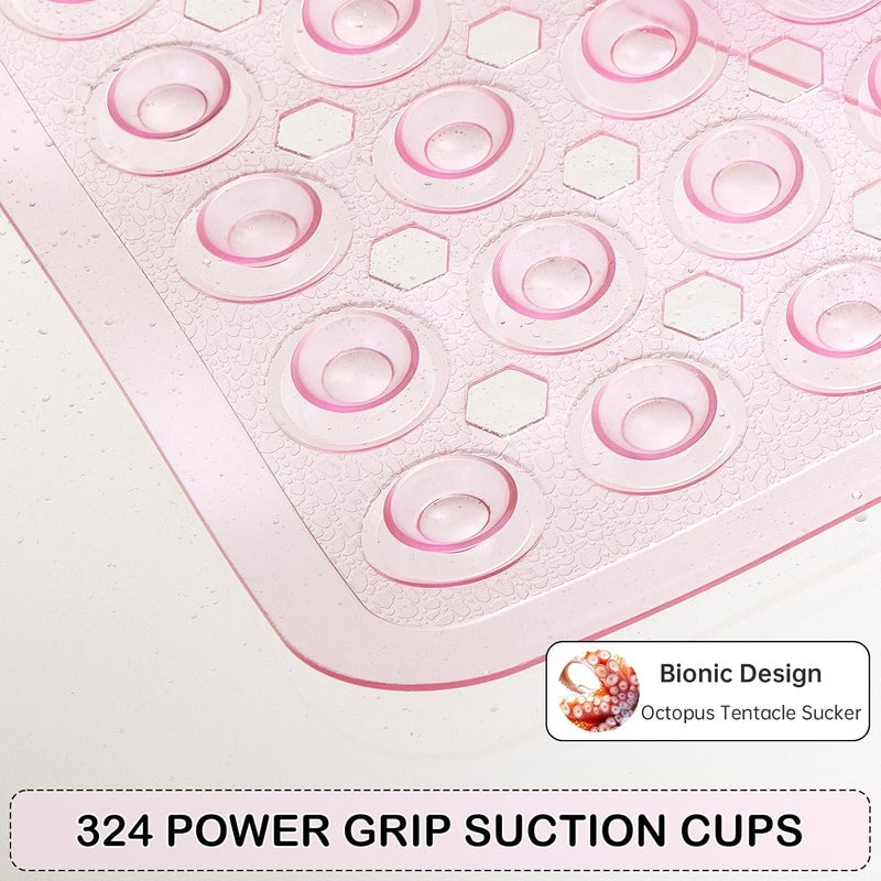 Linoows Non-Slip Bathtub and Shower Mats, Power Grip Bath Mat 35 x 16.3 Inch with Suction Cups and Drain Holes for Tub Bathroom Floor Safety, Machine Washable Soft Bathmat, Clear Pink - Image 3