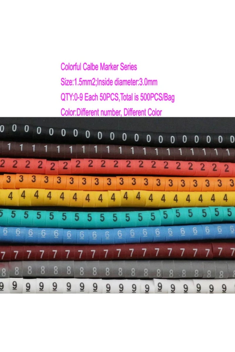 1.5 Cable Marker Wire Label EC-0 EC-1 500pcs Mark Number Wire 0 to 9 Colored 2.5 sqmm insulation PVC