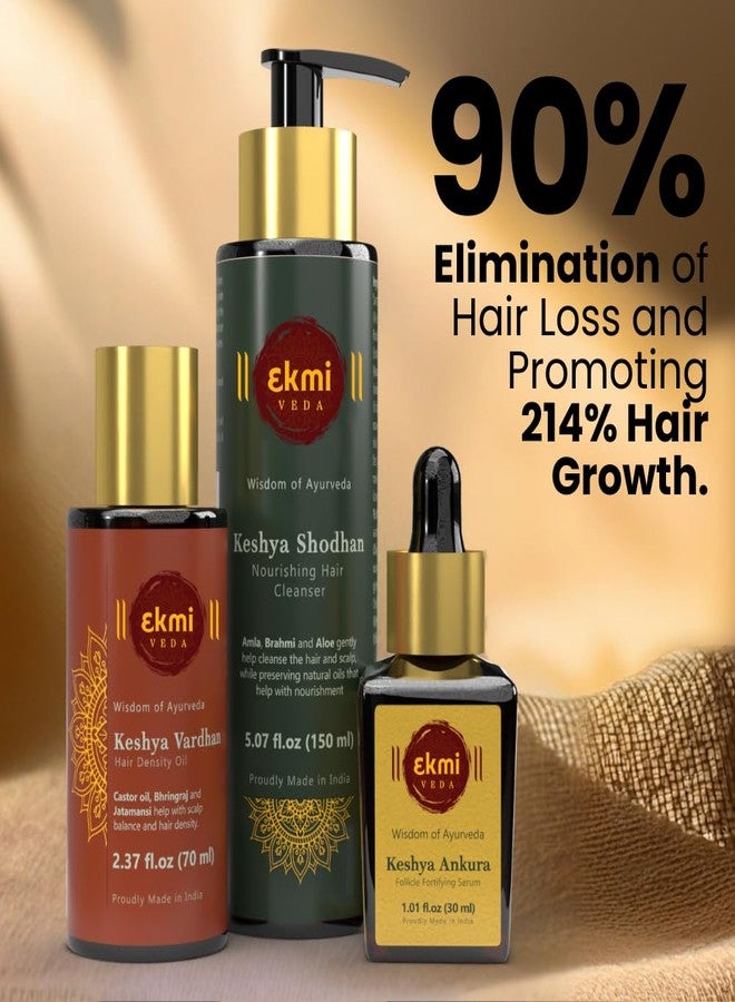EKMIVEDA Hair Growth Set With Ayurvedic Herbs - Bhringraj, Castor, Amla, Rosemary for Hair Growth. Sulfate Free Hair Thickening Products, 3 Pcs - Oil, Shampoo & Redensyl Serum, 8.45 Fl Oz - Image 2
