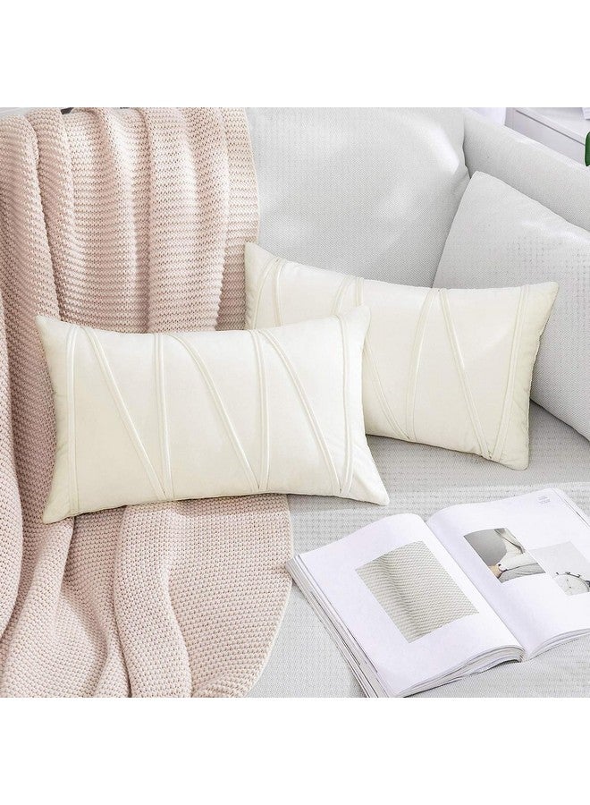 Khooti Khooti Velvet Cushion Cover Pack Of 1-12" X 18" / 30 X 46 Cm - Cream White - Soft Pillow Covers Cushion Case For Sofa Bedroom Cushion Cover With Random Zig Zag Pattern, 200 Tc - Image 2