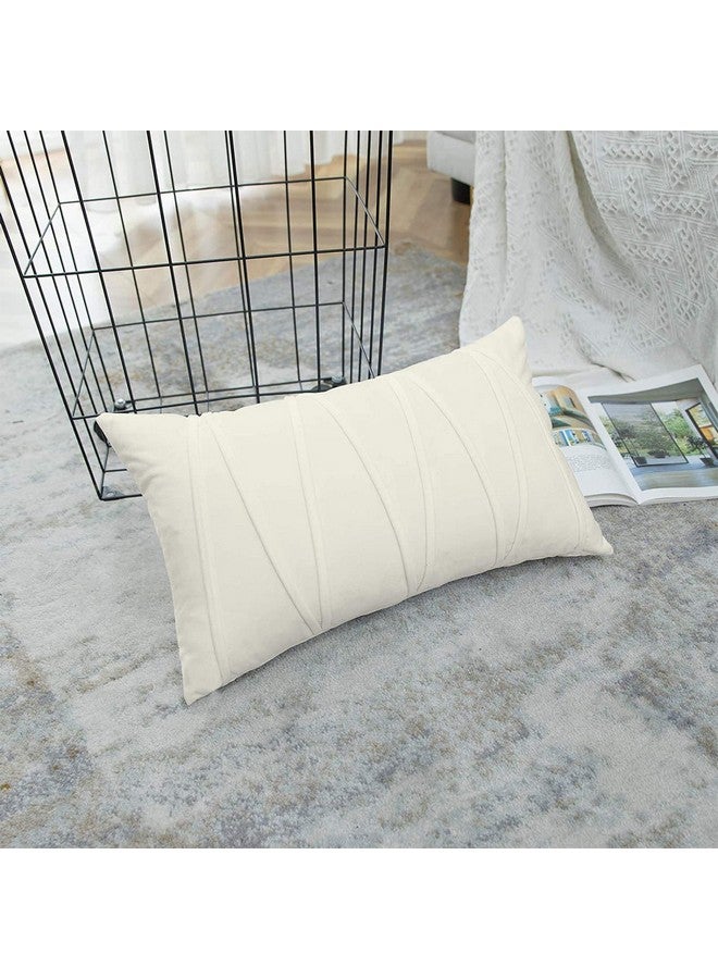 Khooti Khooti Velvet Cushion Cover Pack Of 1-12" X 18" / 30 X 46 Cm - Cream White - Soft Pillow Covers Cushion Case For Sofa Bedroom Cushion Cover With Random Zig Zag Pattern, 200 Tc - Image 1