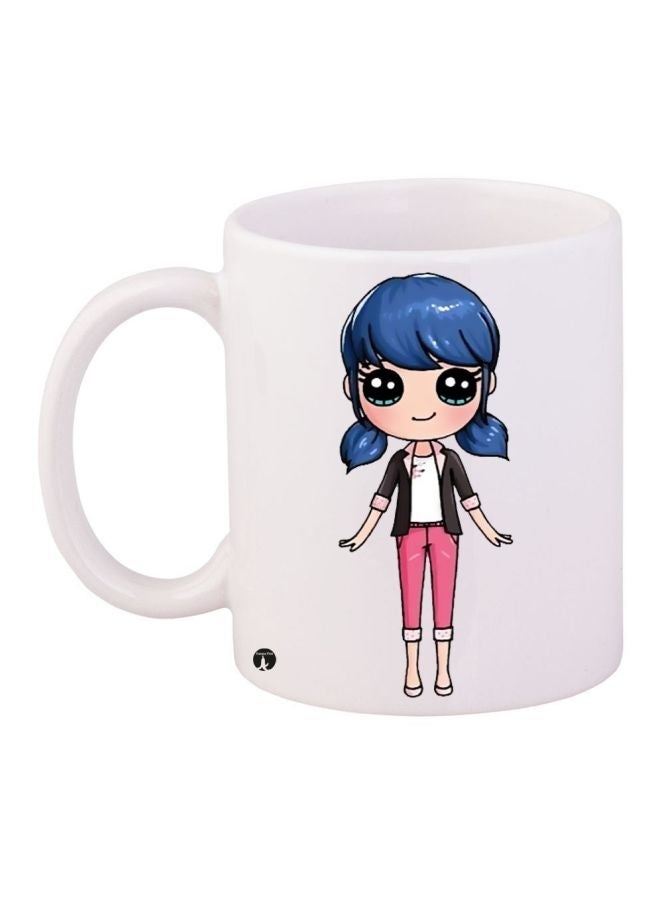 RYN Cartoon Girl Printed Coffee Mug White/Blue/Pink 11ounce